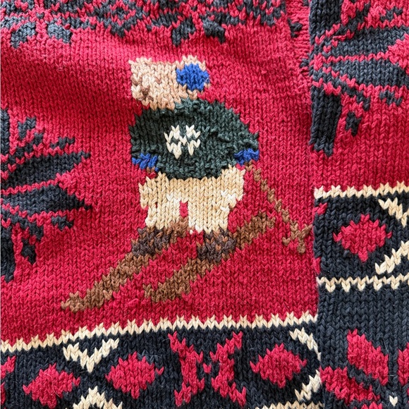 Ralph Lauren Red Crewneck Sweater with Skiing Bear Design - Picture 5 of 11